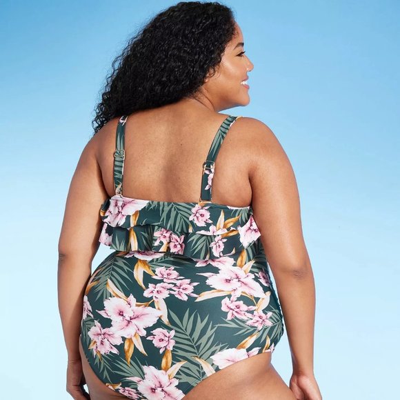 Women's One Piece Swimsuit High Coverage Floral - Picture 2 of 9